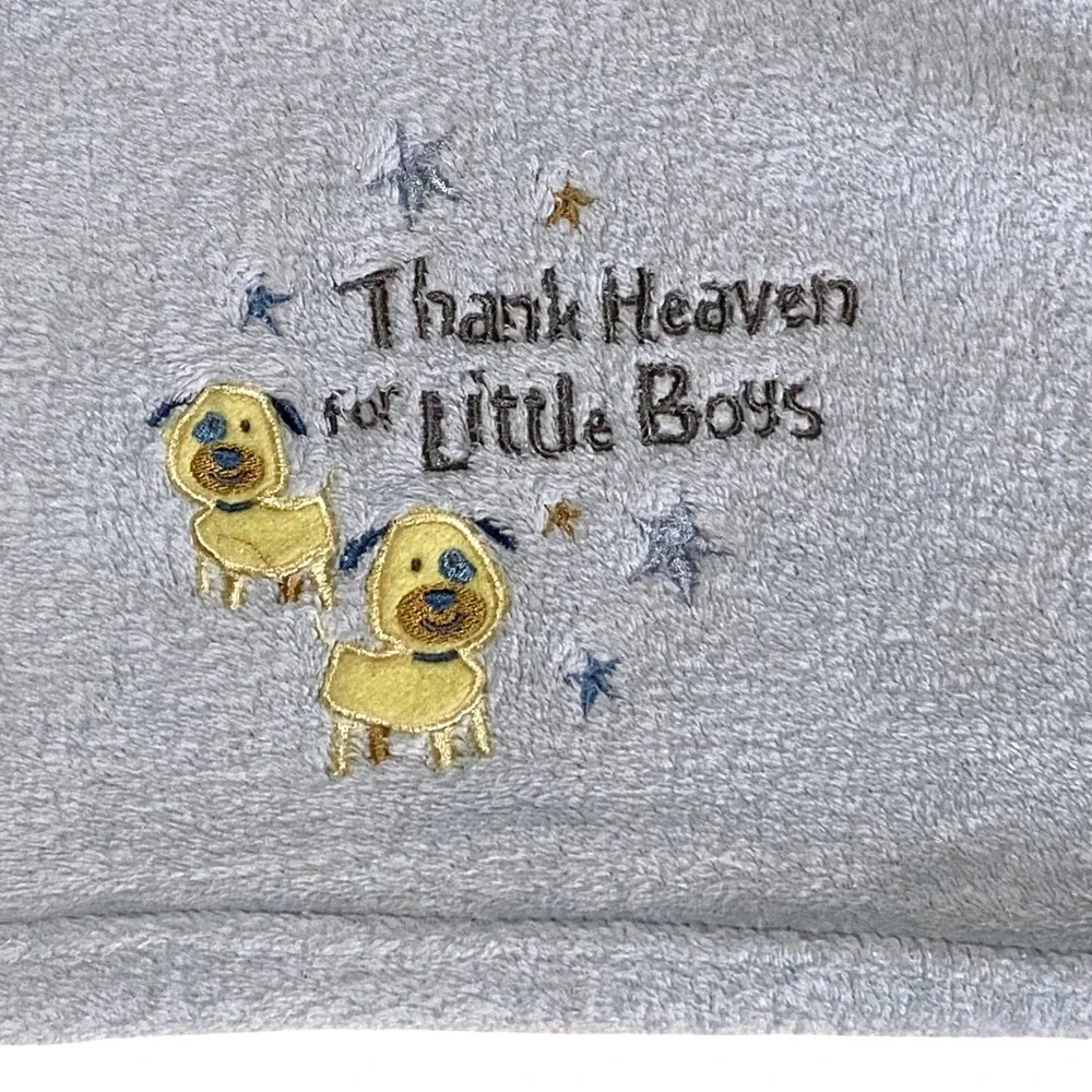 Blue Plush Baby Blanket Thank Heaven for Little Boys Puppy Stars Soother Nursery